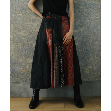 -winter sales- Freada Side front denim switching flared Skirt