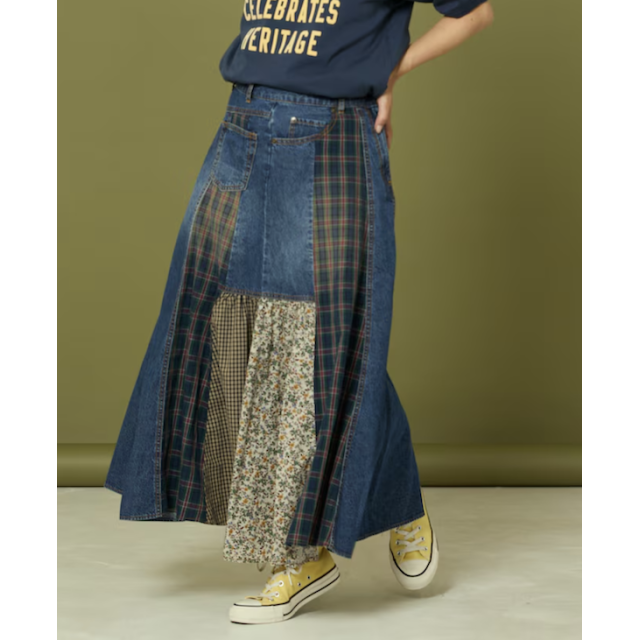 -winter sales- Freada Side front denim switching flared Skirt