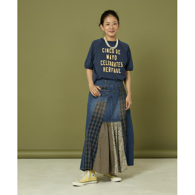 -winter sales- Freada Side front denim switching flared Skirt